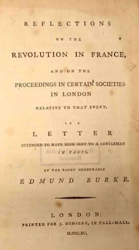 Forsiden på Burkes mest kjente verk, utgitt i 1790, året etter den franske revolusjonen