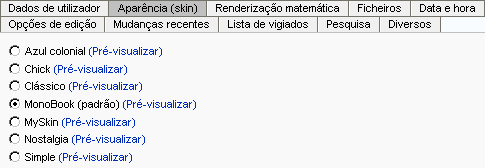 Menu Aparência (skin)