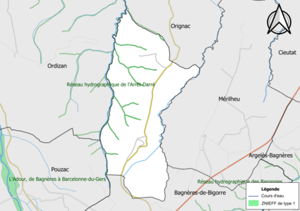 Carte de la ZNIEFF de type 1 sur la commune.