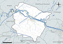 Carte en couleur présentant le réseau hydrographique de la commune