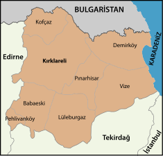 Mapa dos distritos da província de Querclareli