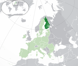 Lokasion ti  Pinlandia  (nangisit a berde) – idiay Europa  (berde ken nangisit a berde) – idiay Kappon ti Europa  (berde)  —  [Leyenda]