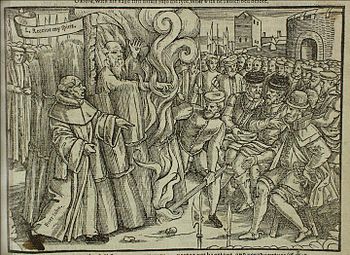 Thomas Cranmer auf dem Scheiterhaufen (John Foxe’s Book of Martyrs)