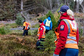 Various volunteers from the Red Cross, People's Aid and Rescue Dogs