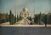 Color photograph of the Taj Mahal published in a 1921 issue of National Geographic magazine, taken in 1914.