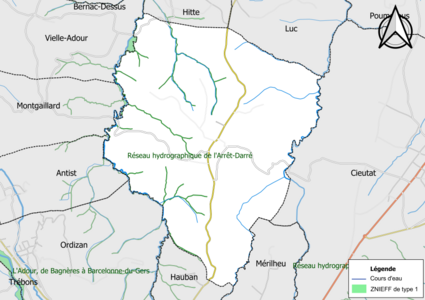 Carte de la ZNIEFF de type 1 sur la commune.