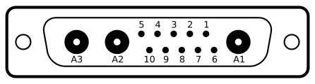 DB-13W3 a 13-pol Stift (männlich) + 3 Coaxial Buchse (weiblich)