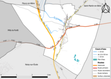 Carte en couleur présentant le réseau hydrographique de la commune