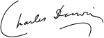 Charles Darwin, with the surname underlined by a downward curve that mimics the curve of the initial "C"