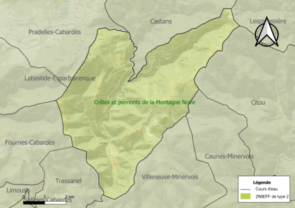 Carte de la ZNIEFF de type 2 sur la commune.