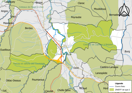 Carte des ZNIEFF de type 2 sur la commune.