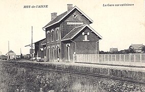 Carte postale de la gare de Moÿ-de-l'Aisne vers 1925.