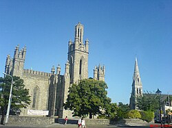 Monkstown showing to the left Monkstown Church, Dublin (Church of Ireland) and St. Patricks Church (Roman Catholic) to the right