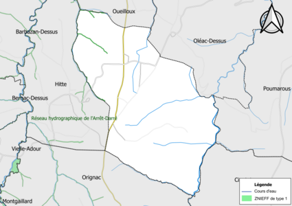 Carte de la ZNIEFF de type 1 sur la commune.