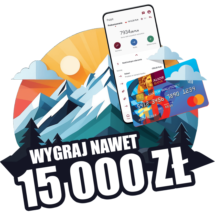 Smartfon na tle gór wygraj nawet 15000 zł